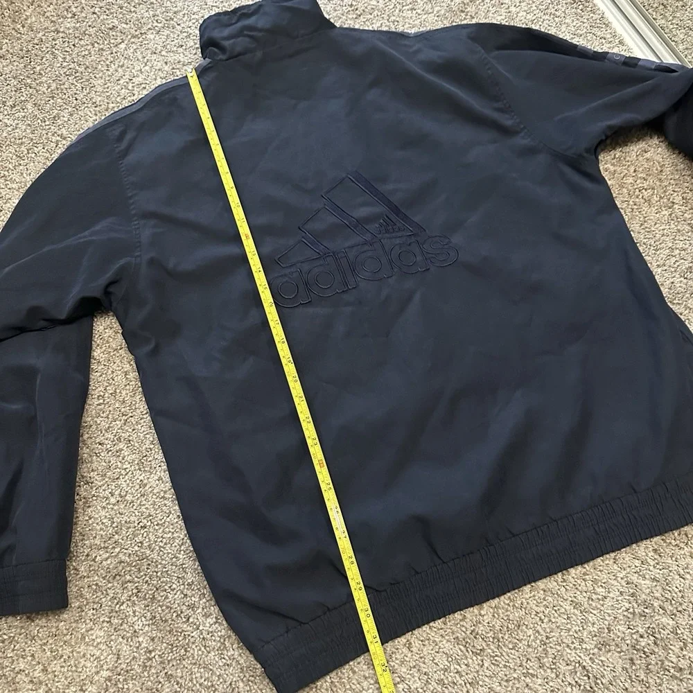Vintage Adidas Mens Overcoat Track Jacket XL Dark Blue Preowned 90s Embroidered